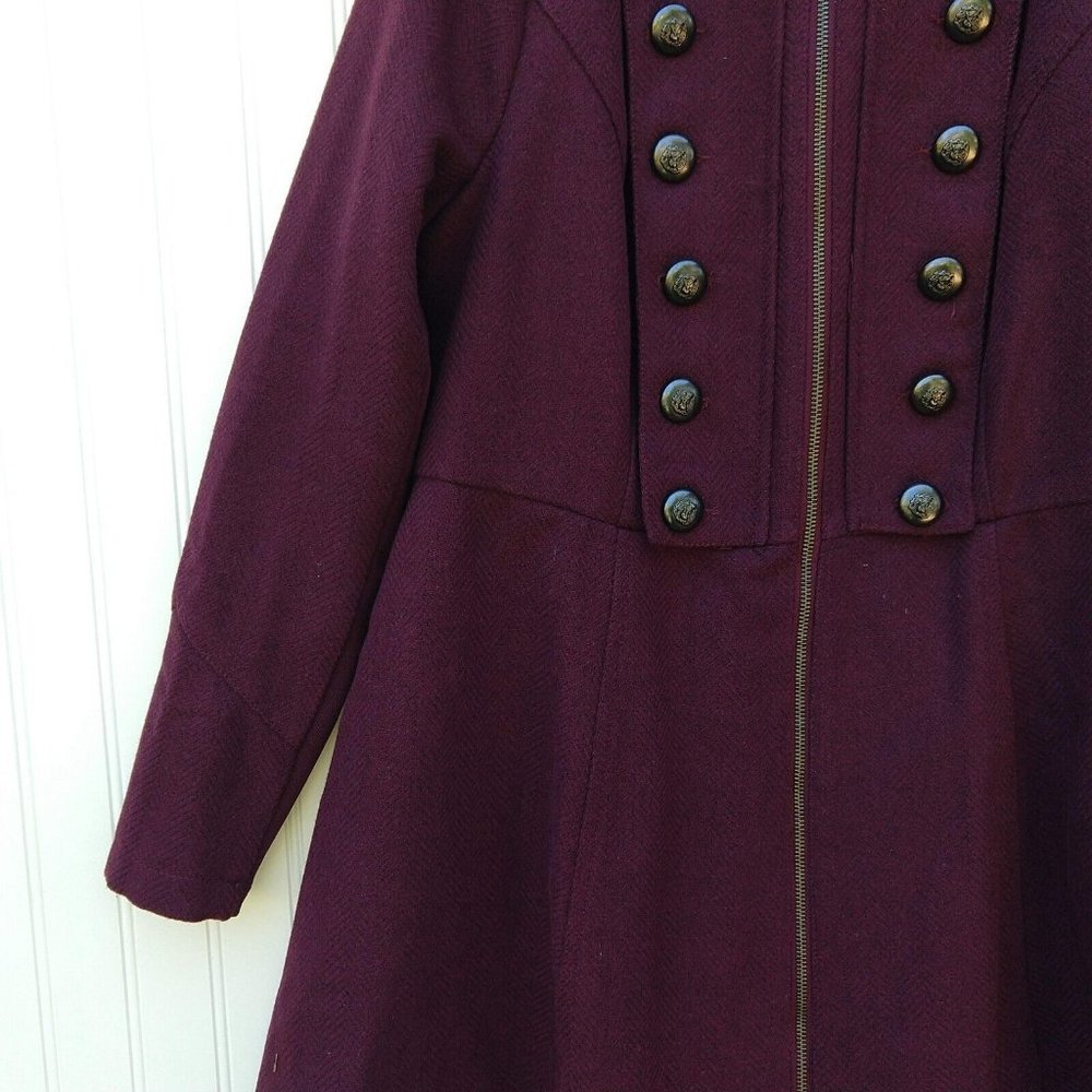 Torrid Burgundy Zip Military Coat Size 10 00 New Button Front Flared High Neck - Picture 7 of 13